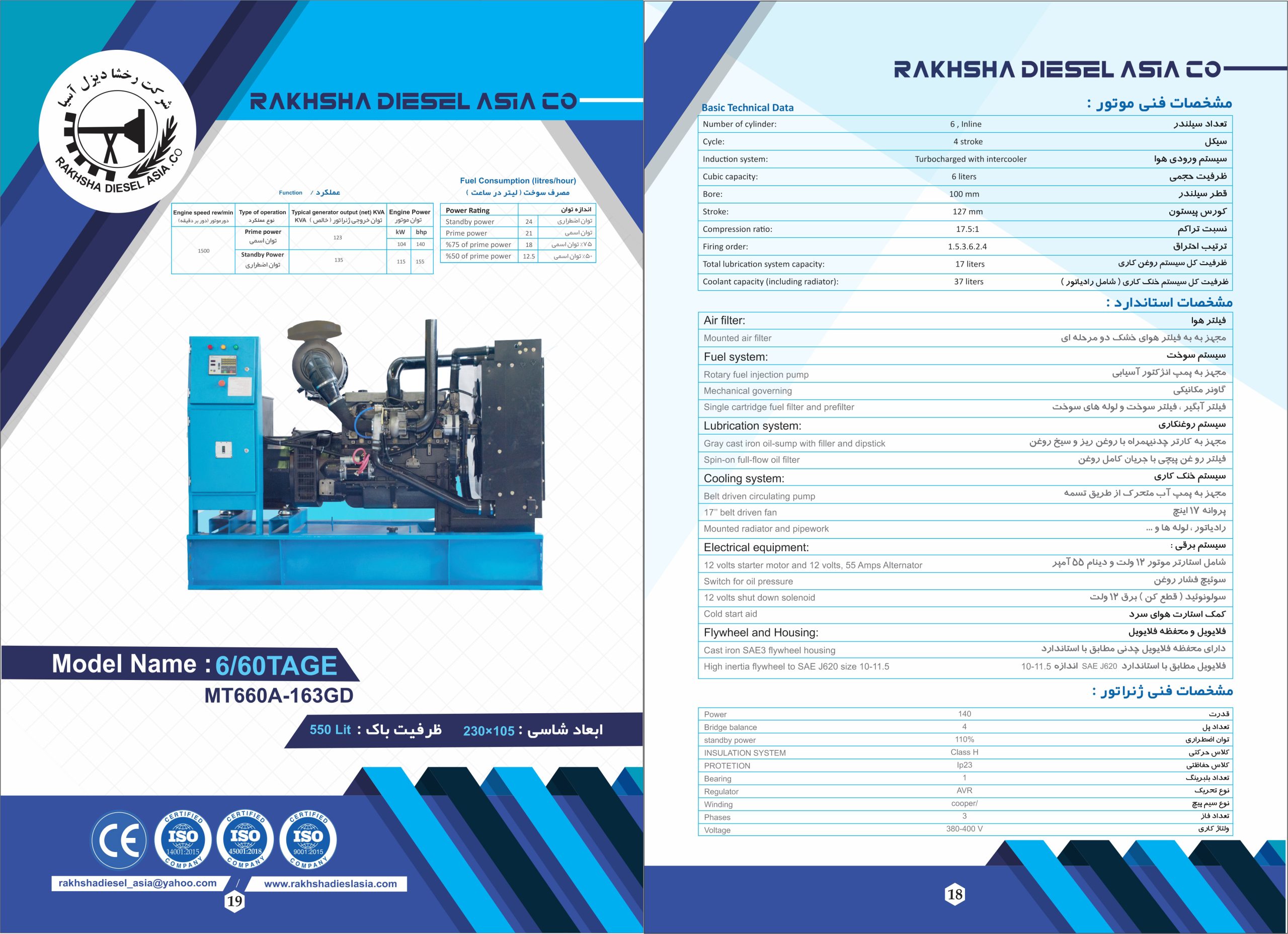 دیزل ژنراتور پرکینز مدل 6/60TAGE (MT660A-181GD) (150 کاوا) برند رخشا دیزل رنگ آبی