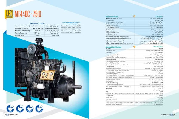 موتور دیزلی پرکینز TG1 مدل MT440C 75ID (کلاجدار) برند رخشا دیزل رنگ مشکی